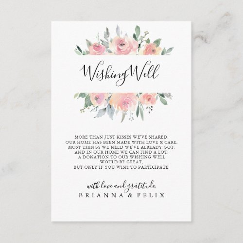 Elegant Pink Blush Floral Wedding Wishing Well Enclosure Card