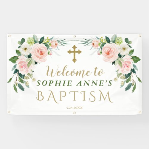 Elegant Pink Blush Flowers Baptism Welcome Sign