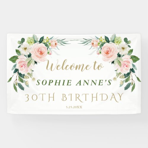 Elegant Pink Blush Flowers Birthday Welcome Sign