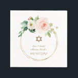Elegant Pink Blush Flowers Gold Bat Mitzvah Napkins<br><div class="desc">Modern,  Geometric and elegant design featuring pink blush white watercolour flowers bouquet,  unique faux gold glitter round frame,  faux gold Star of David,  on white background. Use Personalise tool to add your info. Matching items could be found in my Bar and Bat Mitzvah Collection.</div>