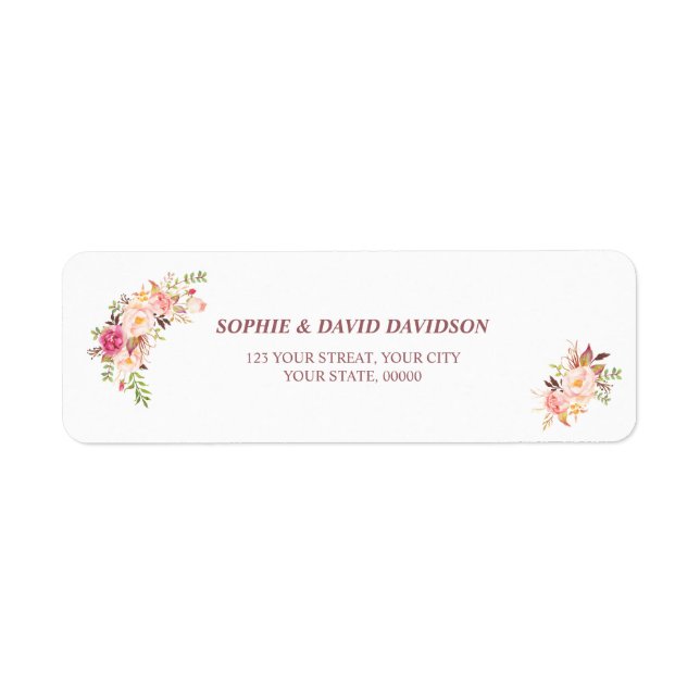 Elegant Pink Blush Flowers Return Address  Label (Front)