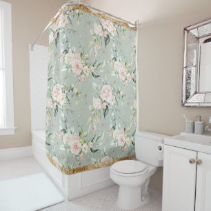 Elegant Pink Blush Gold Eucalyptus Sage Shower Curtain