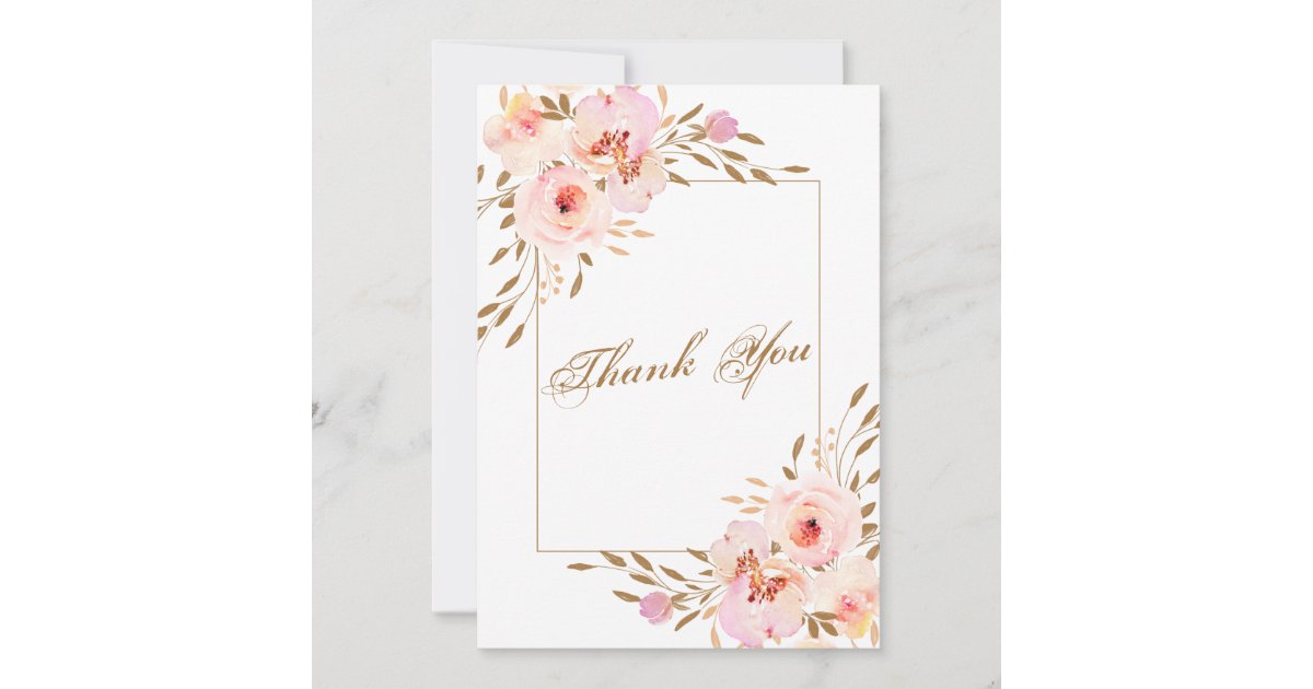 Elegant Pink Blush Gold Floral Wedding Photo Thank You Card | Zazzle