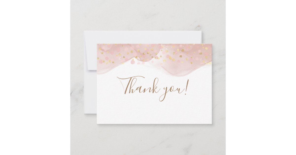 Elegant pink blush gold glitter sparkles thank you card | Zazzle