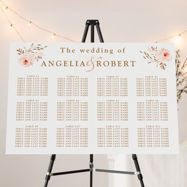 Elegant Pink Blush Gold Rose Wedding Seating Chart Foam Board (In Situ (Stand))