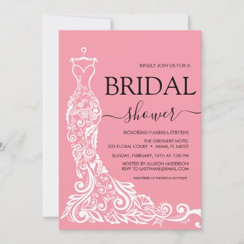 Elegant Pink Blush Gown Bridal Shower Invitation
