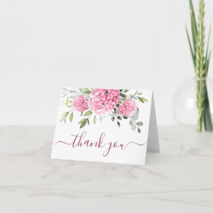 Elegant Pink Blush Hydrangea Eucalyptus Floral Letterpress Thank You Card