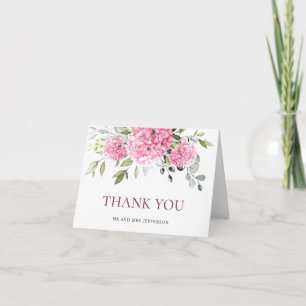 Elegant Pink Blush Hydrangea Eucalyptus Floral Letterpress Thank You Card