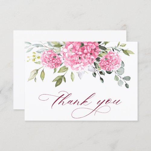 Elegant Pink Blush Hydrangea Eucalyptus Floral Thank You Card