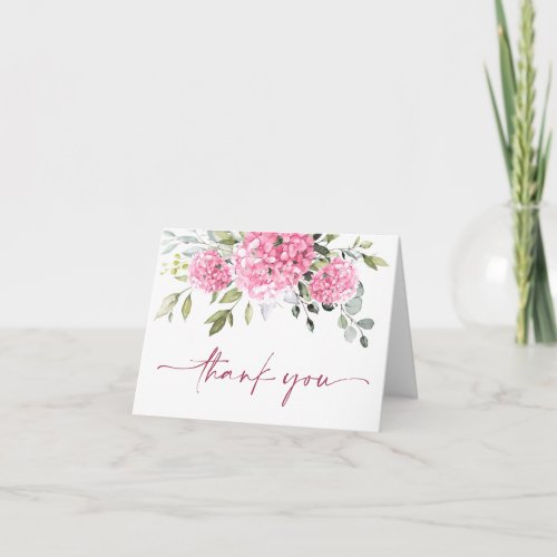 Elegant Pink Blush Hydrangea Eucalyptus Floral Thank You Card