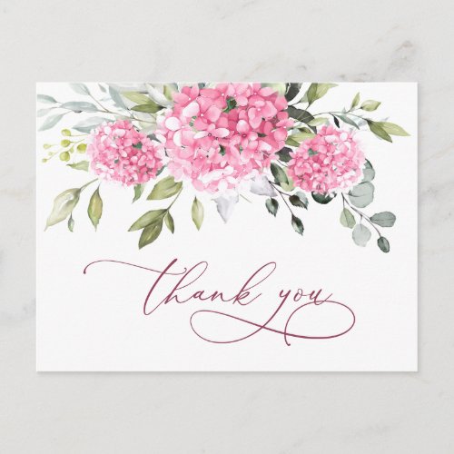 Elegant Pink Blush Hydrangea Eucalyptus Thank You Postcard