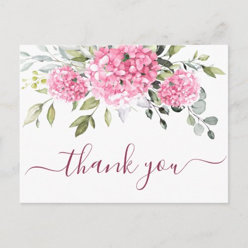 Elegant Pink Blush Hydrangea Eucalyptus Thank You Postcard