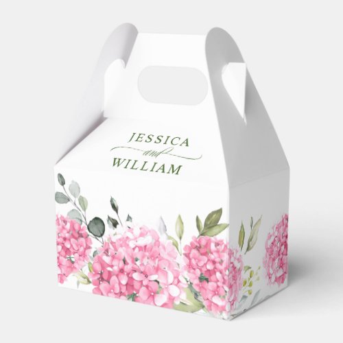 Elegant Pink Blush Hydrangea Eucalyptus Wedding Favor Boxes