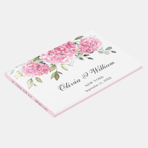 Elegant Pink Blush Hydrangea Eucalyptus Wedding Guest Book