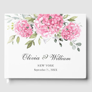 Elegant Pink Blush Hydrangea Eucalyptus Wedding Guest Book