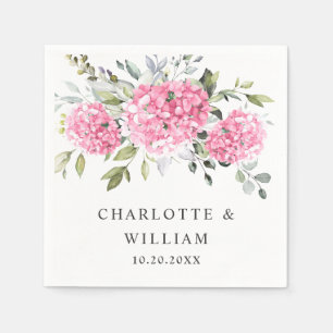 Elegant Pink Blush Hydrangea Eucalyptus Wedding Napkins