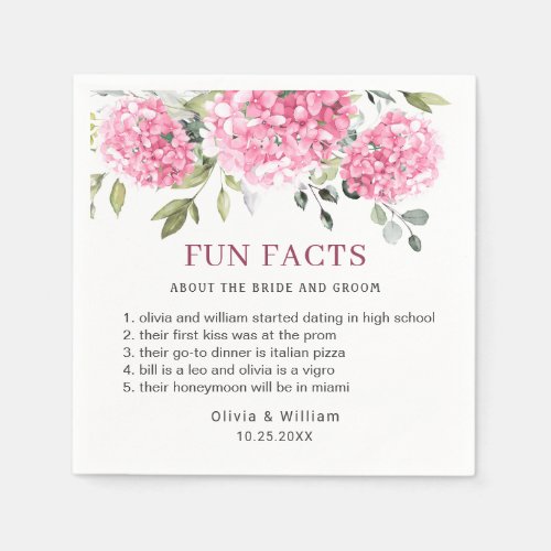 Elegant Pink Blush Hydrangea Fun Facts Wedding Napkins