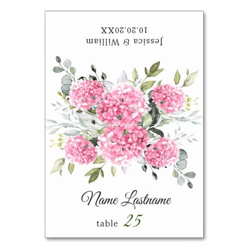 Elegant Pink Blush Hydrangea Wedding Escort Card