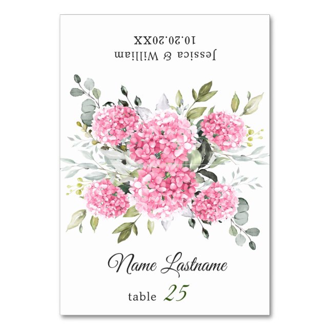Elegant Pink Blush Hydrangea Wedding Escort Card (Front)