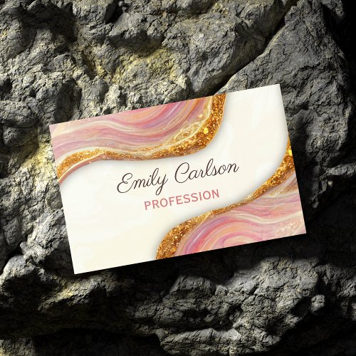 Elegant pink blush marble art faux gold glitter bu business card