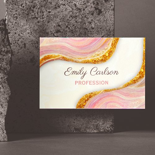 Elegant pink blush marble art faux gold glitter bu business card magnet