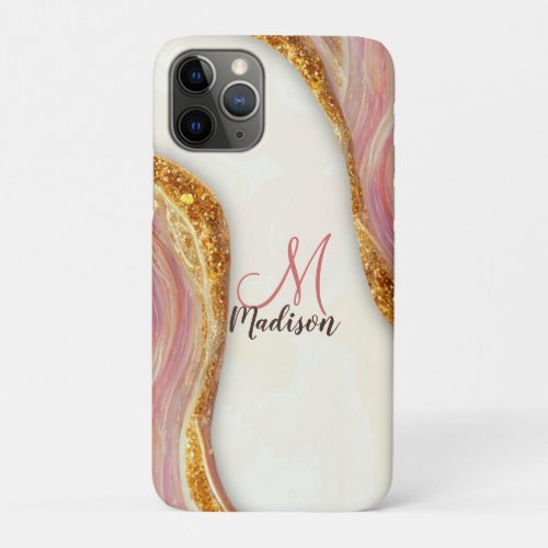 Elegant pink blush marble art faux gold glitter Ca iPhone 11 Pro Case