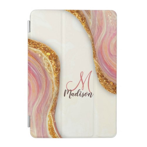 Elegant pink blush marble art faux gold glitter iPad mini cover