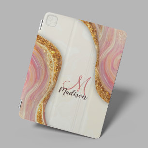 Elegant pink blush marble art faux gold glitter iPad mini cover