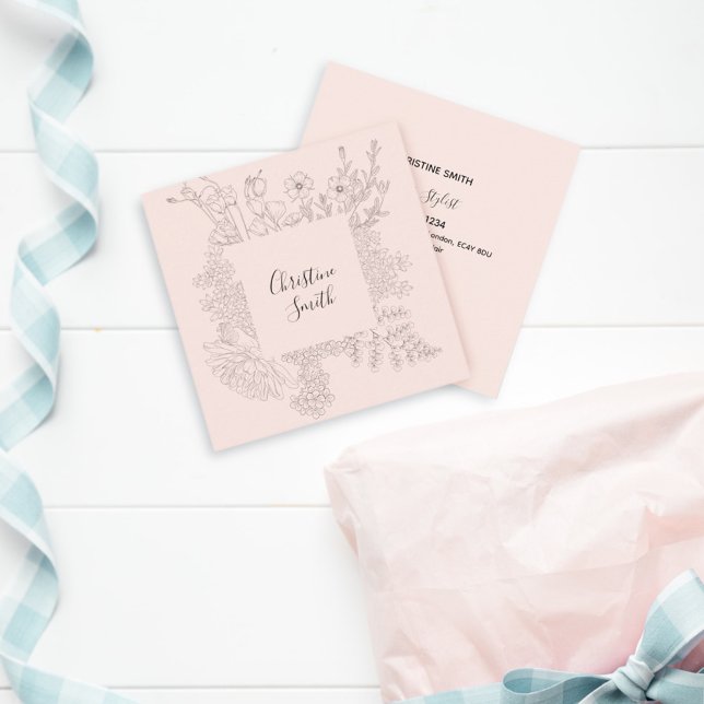 Elegant Pink Blush Minimalist Spring Floral Square Business Card (Creator Uploaded)
