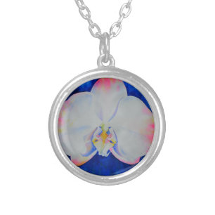 Elegant Pink Blush Orchid watercolor floral flower Silver Plated Necklace