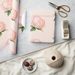 Elegant Pink Blush Peach Floral Watercolor Wedding Wrapping Paper