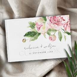 ELEGANT PINK BLUSH PEONY FLORAL WATERCOLOR WEDDING GUEST BOOK