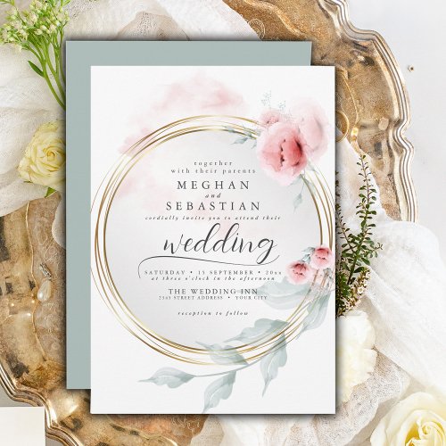 Elegant Pink Blush Peony Wedding  Invitation