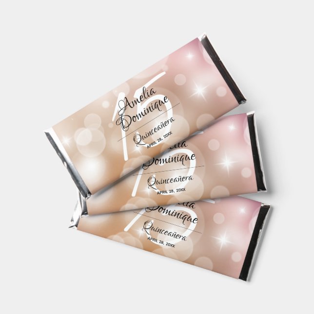 Elegant Pink Blush Quinceañera Hershey Bar Favors (Front)