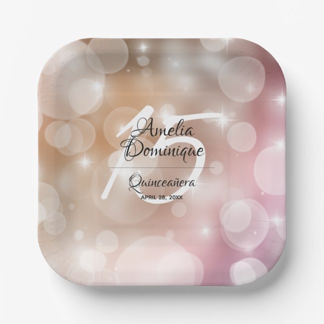 Elegant Pink Blush Quinceañera Paper Plates (Front)