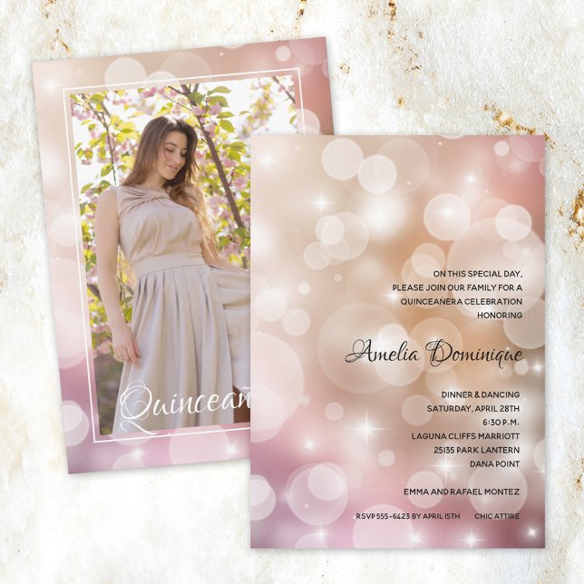 Elegant Pink Blush Quinceañera Photo Invitations (Creator Uploaded)