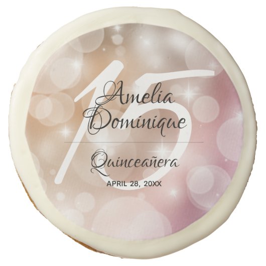 Elegant Pink Blush Quinceañera Sugar Cookie (Front)