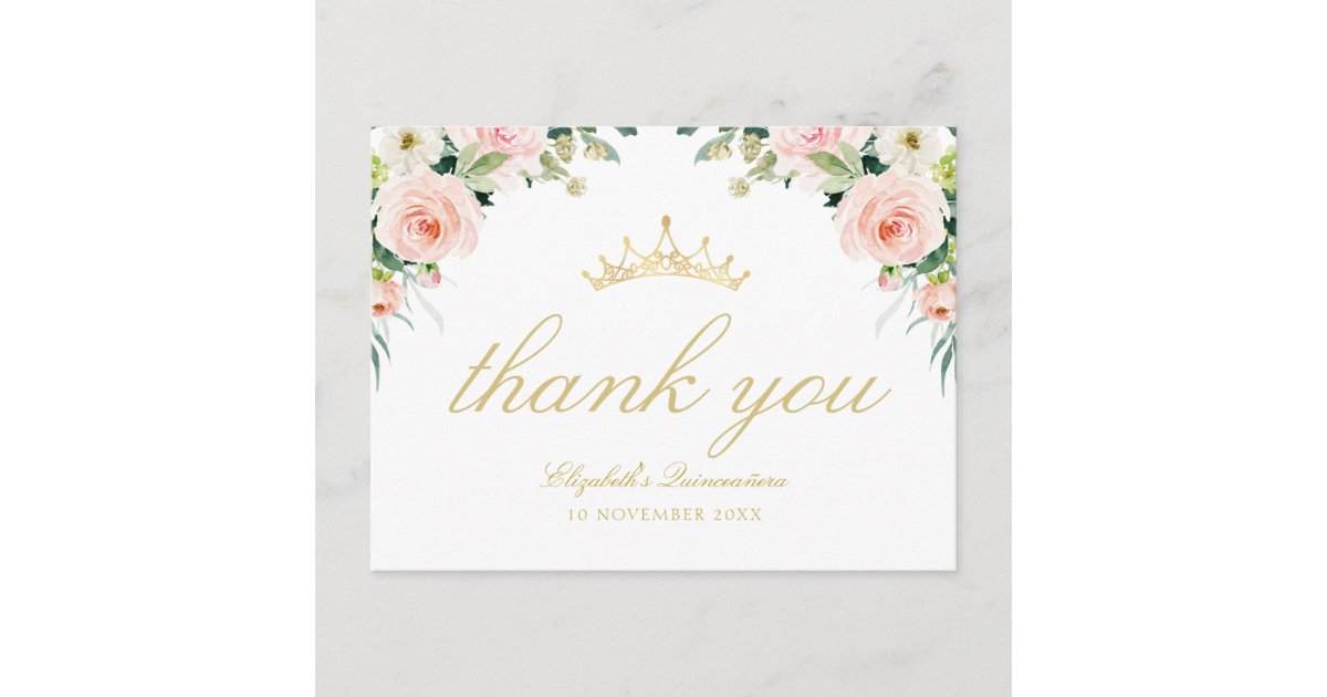 elegant pink blush quinceanera thank you card Zazzle