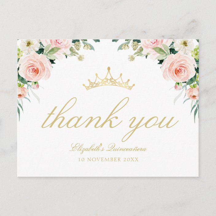 Elegant Pink Blush Quinceanera Thank You Card Zazzle