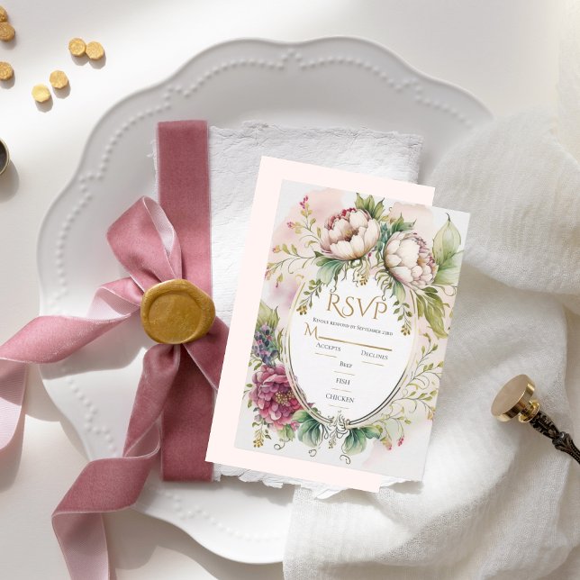 Elegant Pink Blush Romantic Rustic Wedding RSVP Card (Creator Uploaded)