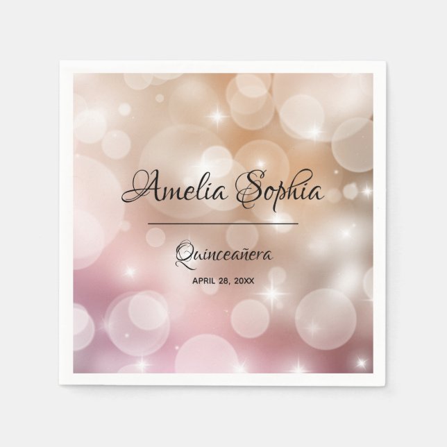 Elegant Pink Blush - Rose Gold Bokeh Napkins (Front)