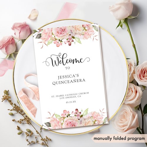 Elegant Pink Blush Rose Gold Quinceanera Program