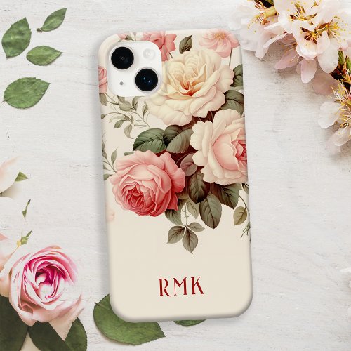 Elegant Pink  Blush Roses wMonogram Case_Mate iPhone 14 Plus Case