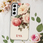 Elegant Pink & Blush Roses w/Monogram Samsung Galaxy S22 Case<br><div class="desc">Elegant artistic watercolor style pink and blush roses on ecru background with text field for your name or monogram.</div>