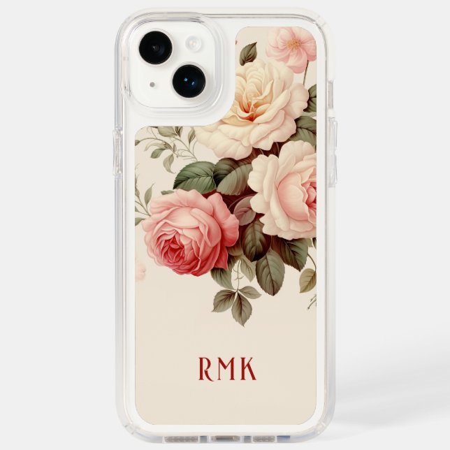 Elegant Pink & Blush Roses w/Monogram Speck iPhone Case (Front)