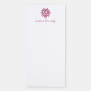 Elegant Pink Blush Script Monogram Name Magnetic Notepad