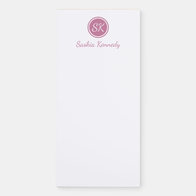Elegant Pink Blush Script Monogram Name Magnetic Notepad (Front)