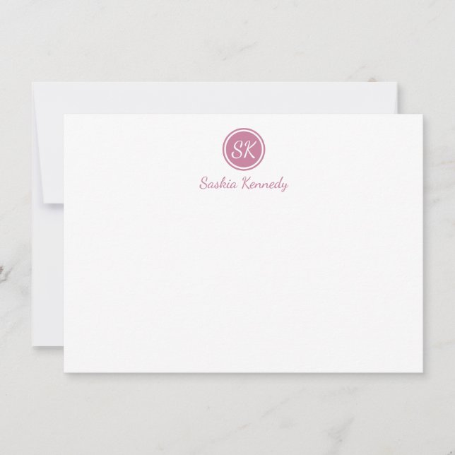 Elegant Pink Blush Script Monogram Professional Note Card (Front)