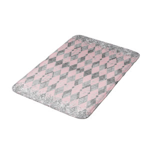 Elegant Pink Blush Silver Harlequin Glitter Bath Mat