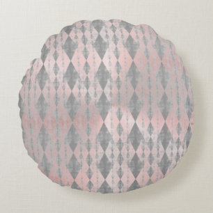 Elegant Pink Blush Silver Harlequin    Round Pillow